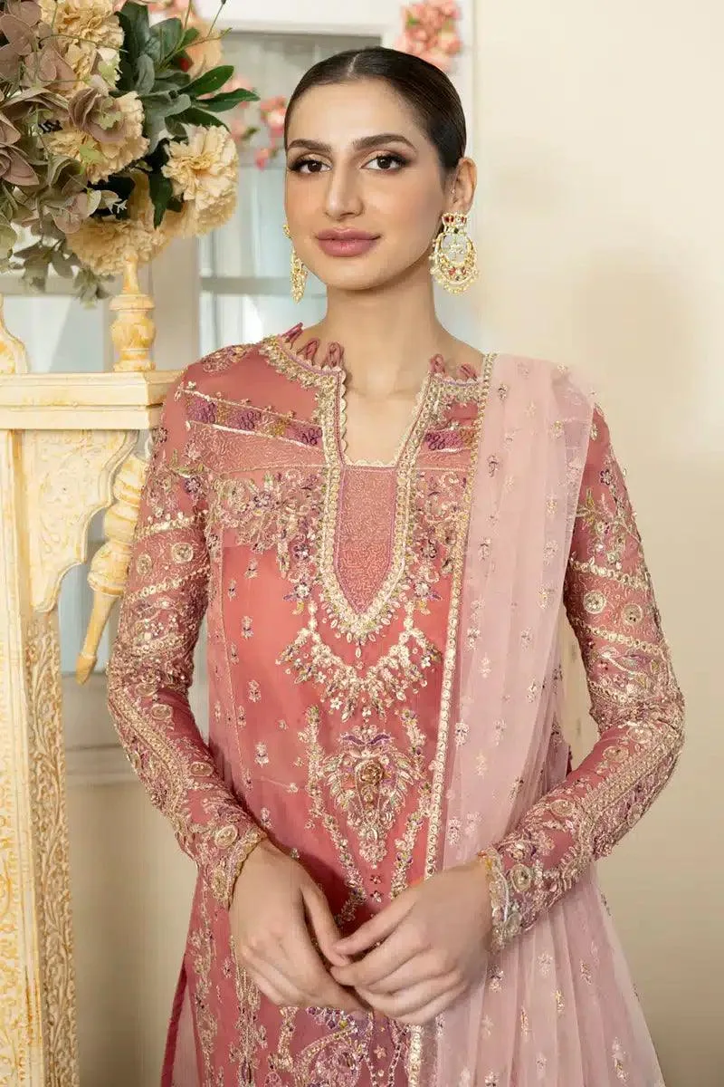 Qalamkar Dilnaz Wedding Formals Pink Raw Silk – view 2 – Poshaq