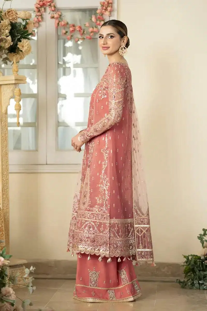 Qalamkar Dilnaz Wedding Formals Pink Raw Silk – view 3 – Poshaq