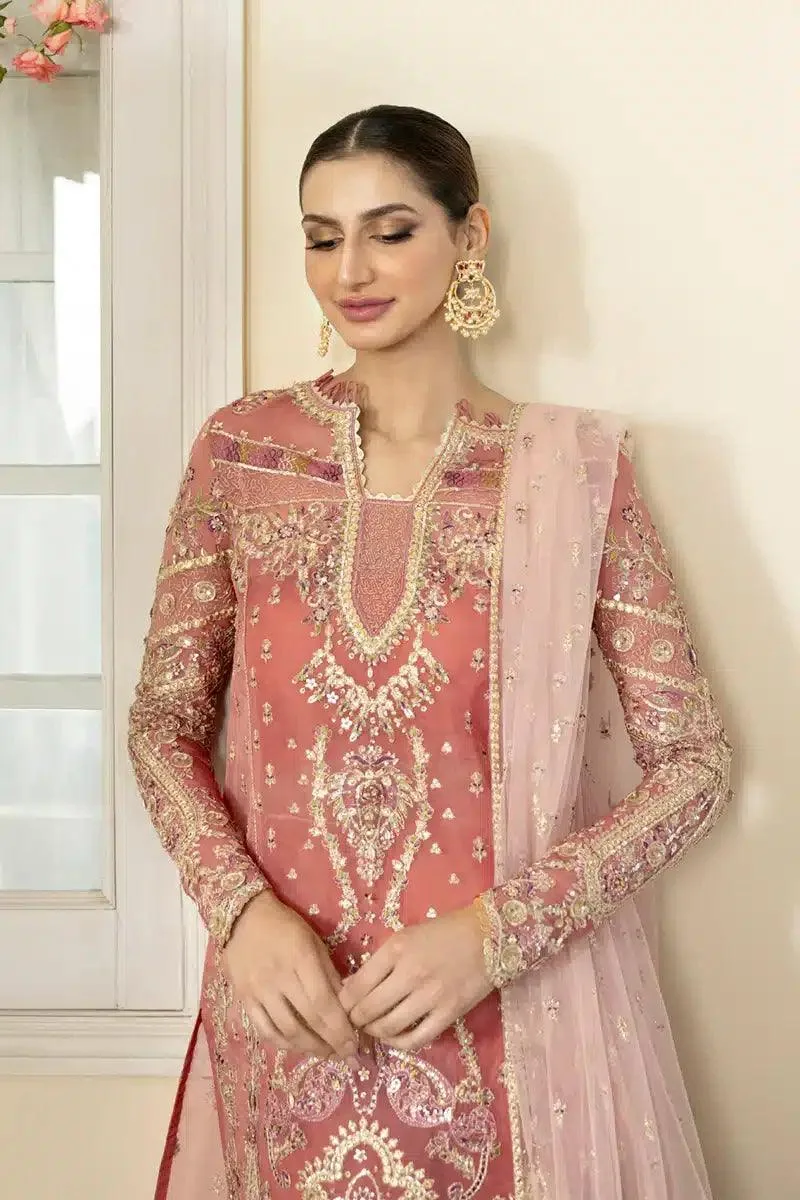 Qalamkar Dilnaz Wedding Formals Pink Raw Silk – view 5 – Poshaq