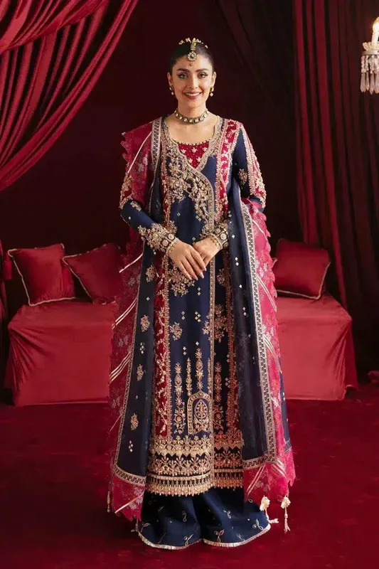 Qalamkar Heer Ranjha 23 Blue Raw Silk – view 1 – Poshaq