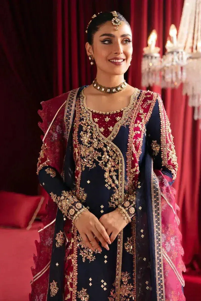 Qalamkar Heer Ranjha 23 Blue Raw Silk – view 2 – Poshaq