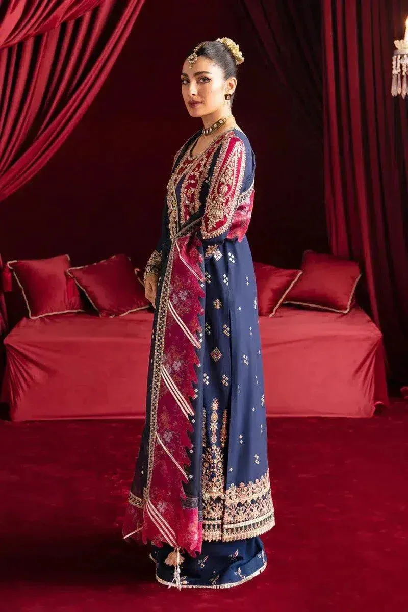 Qalamkar Heer Ranjha 23 Blue Raw Silk – view 3 – Poshaq