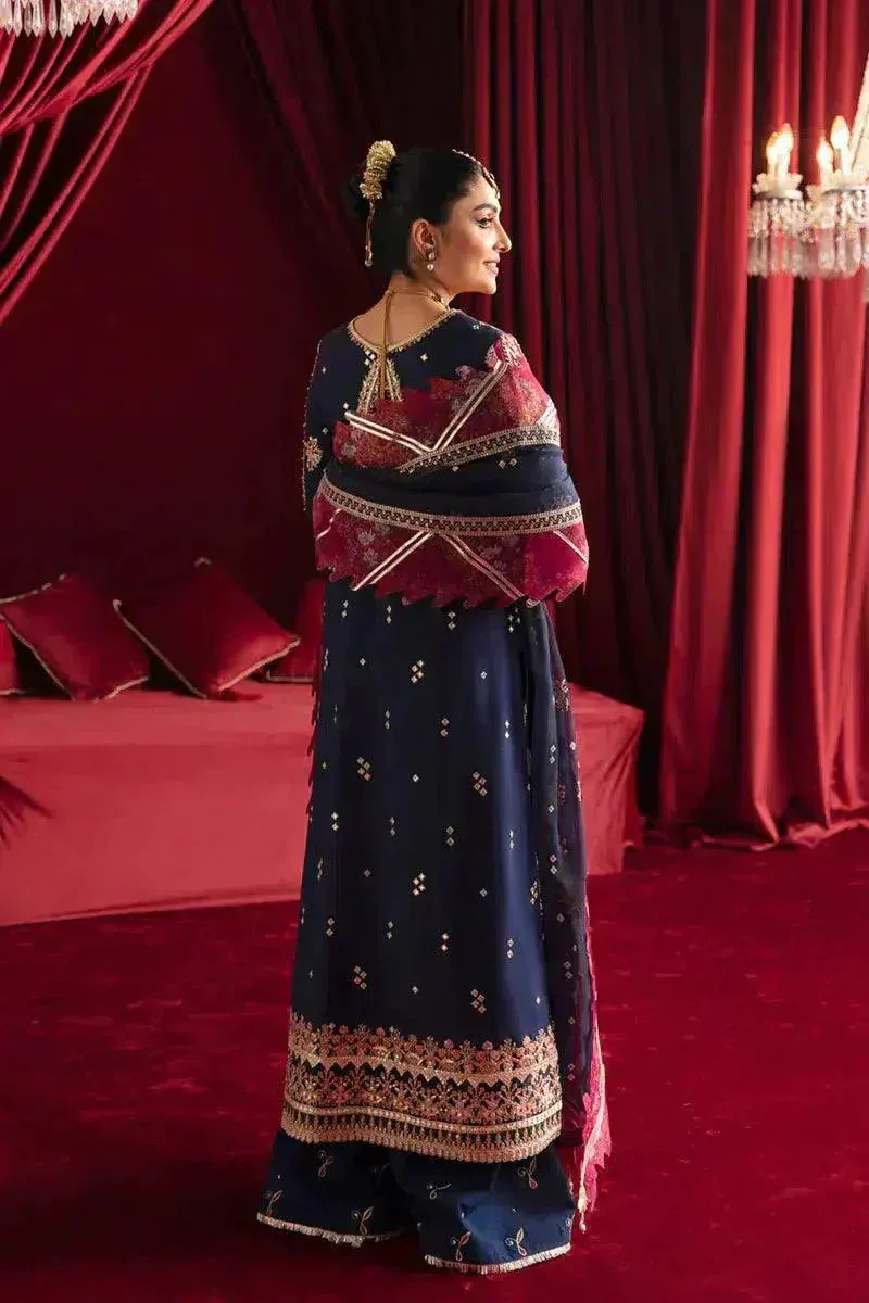 Qalamkar Heer Ranjha 23 Blue Raw Silk – view 4 – Poshaq