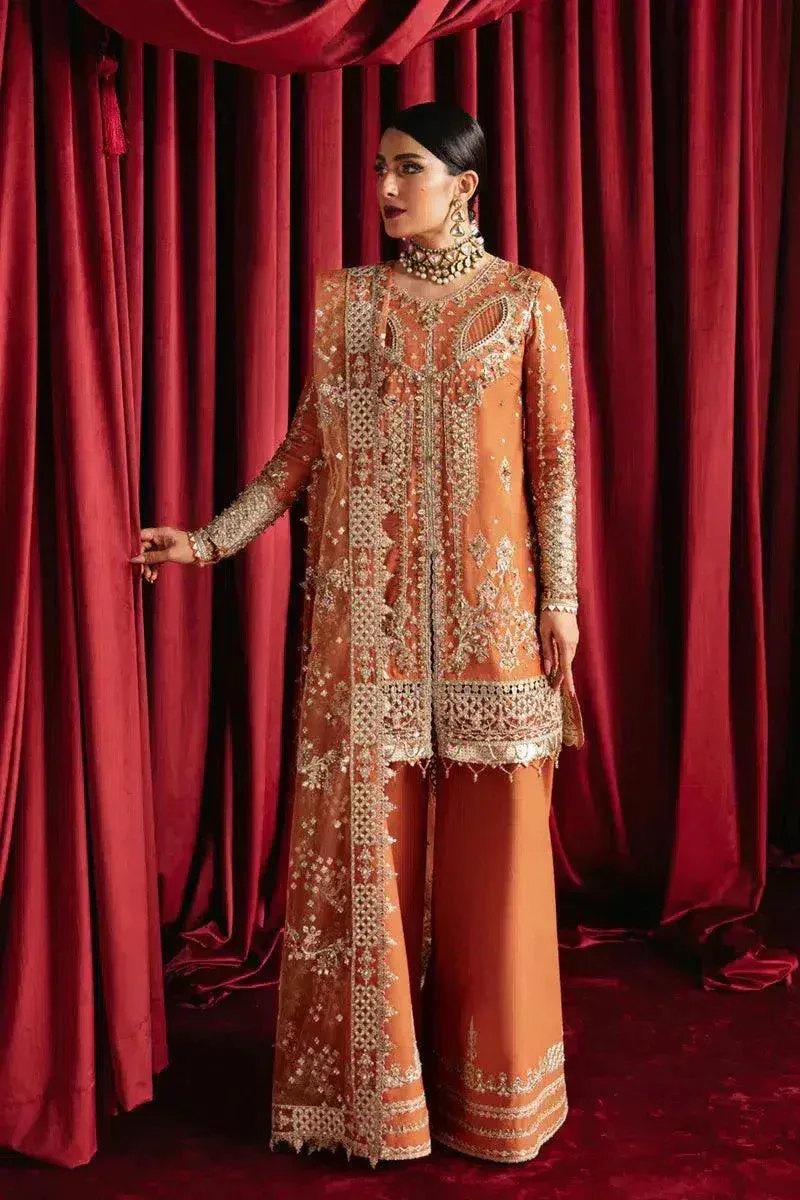Qalamkar Heer Ranjha 23 Orange Raw Silk – view 1 – Poshaq