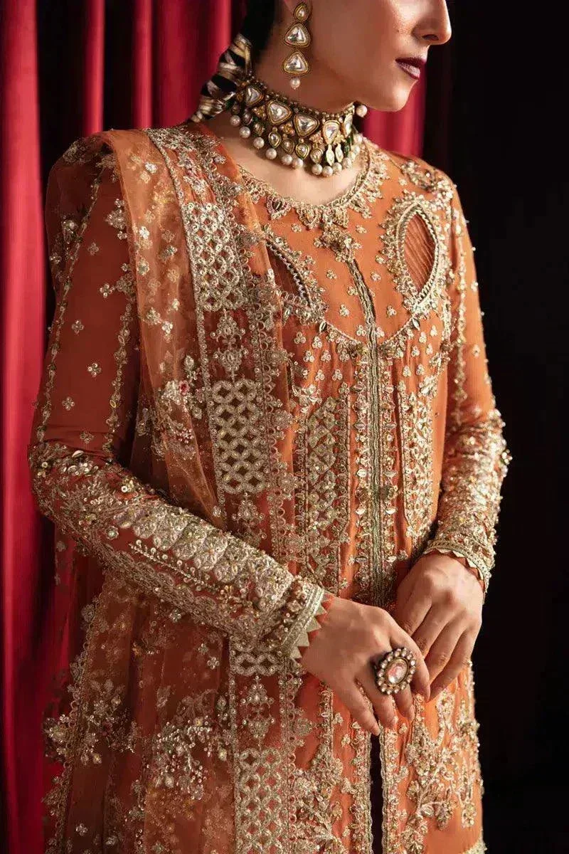 Qalamkar Heer Ranjha 23 Orange Raw Silk – view 2 – Poshaq