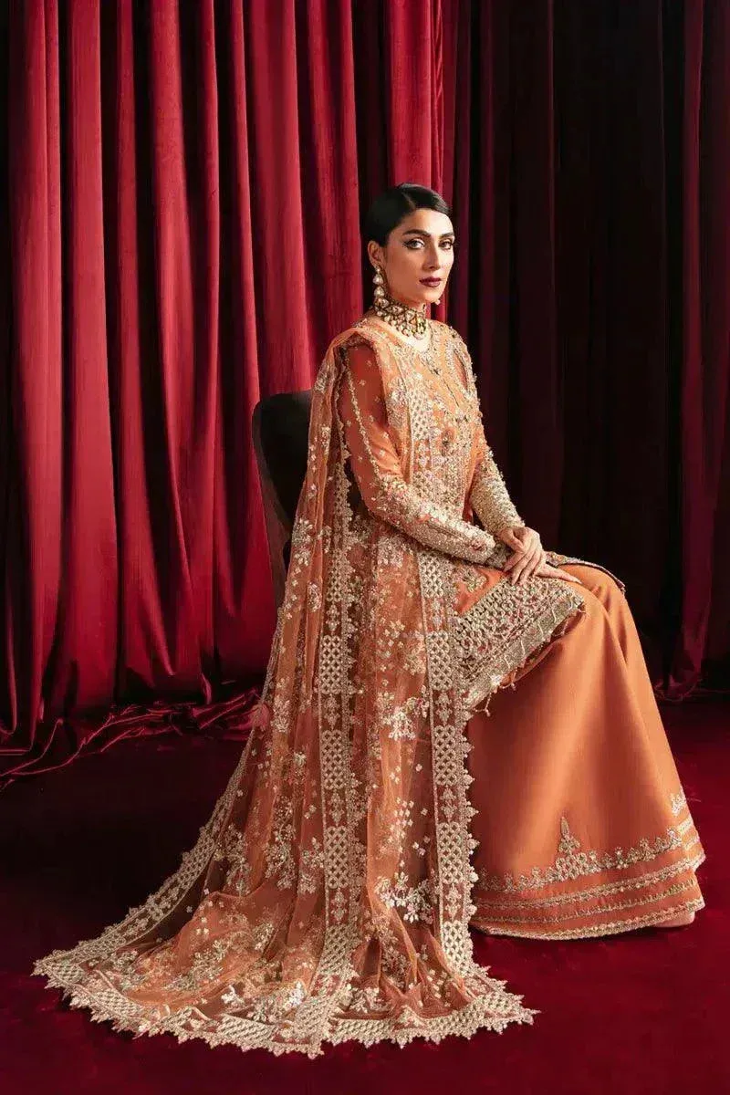 Qalamkar Heer Ranjha 23 Orange Raw Silk – view 3 – Poshaq