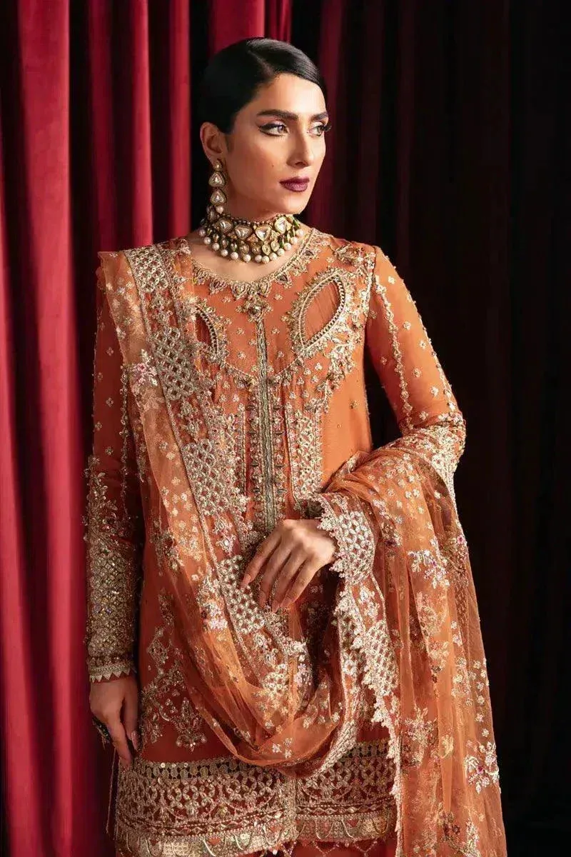 Qalamkar Heer Ranjha 23 Orange Raw Silk – view 4 – Poshaq