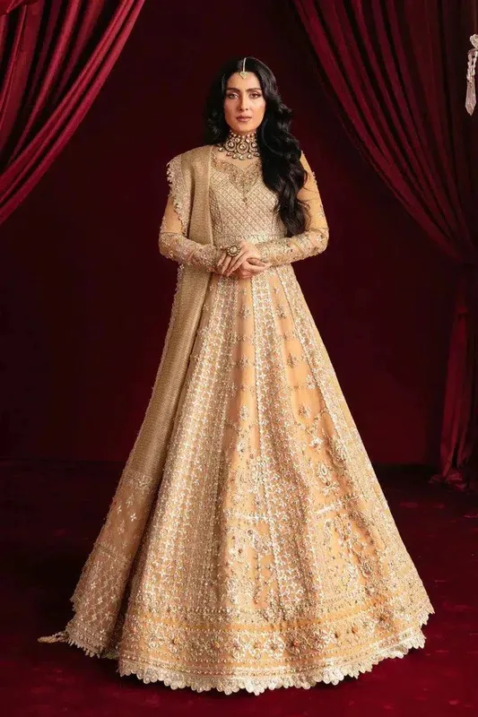 Qalamkar Heer Ranjha 23 Gold Raw Silk – view 1 – Poshaq