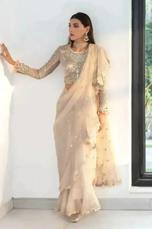 Qalamkar Heer Ranjha 23 Beige Raw Silk – view 1 – Poshaq