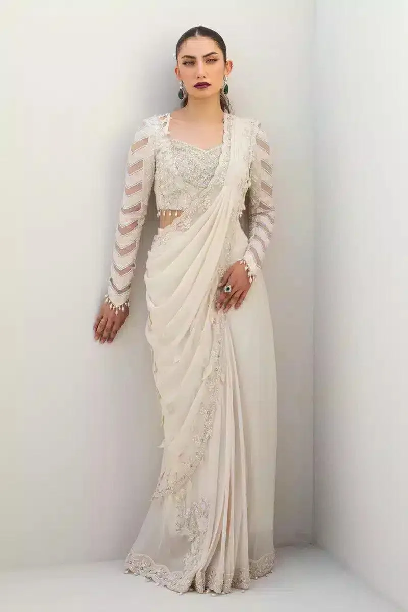 Qalamkar Couture 23 Off White Georgette – view 1 – Poshaq