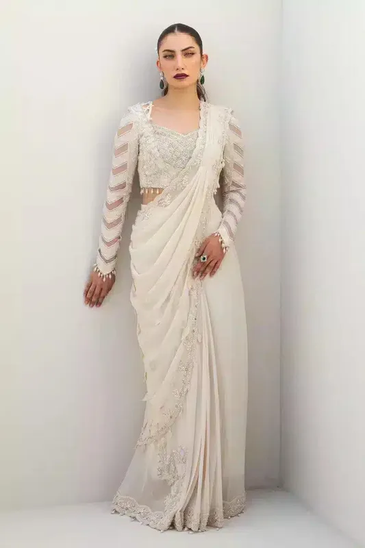 Qalamkar Couture 23 Off White Georgette – view 1 – Poshaq