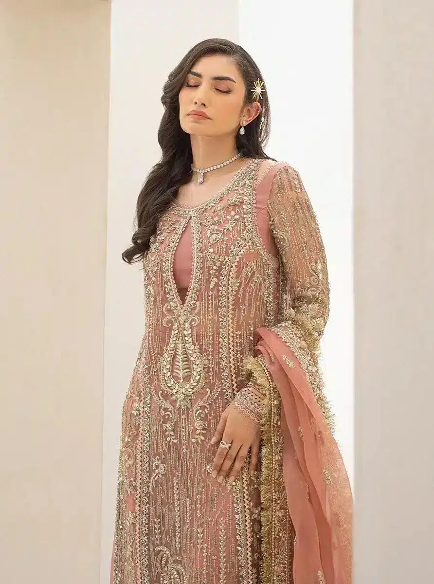 Qalamkar Couture 23 Pink Raw Silk – view 2 – Poshaq
