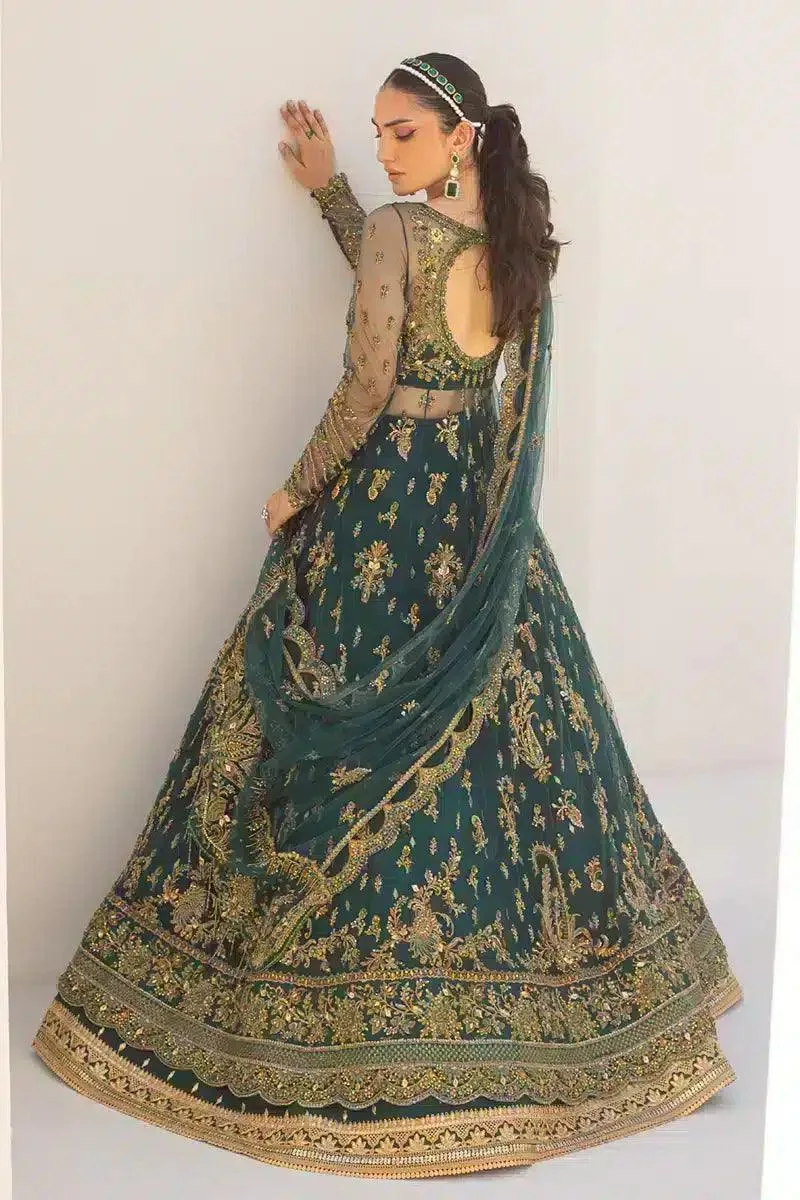 Qalamkar Couture 23 Green Raw Silk – view 2 – Poshaq