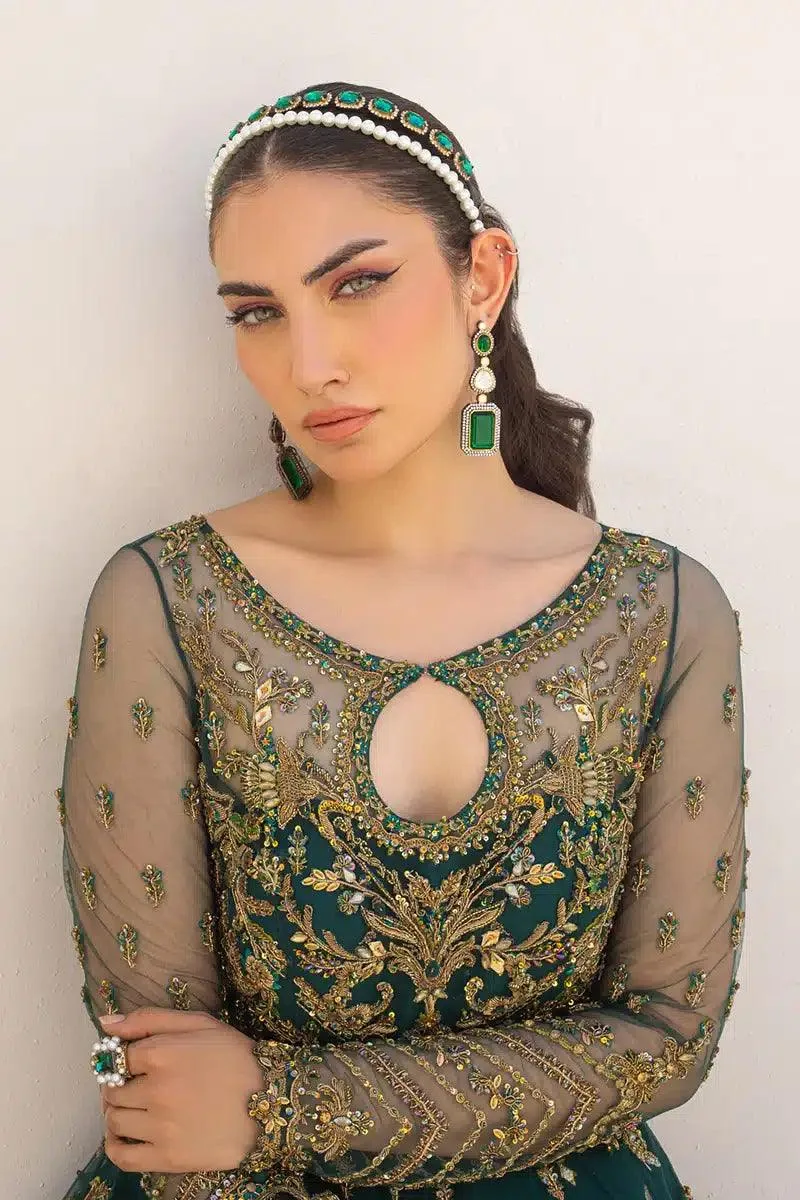 Qalamkar Couture 23 Green Raw Silk – view 3 – Poshaq