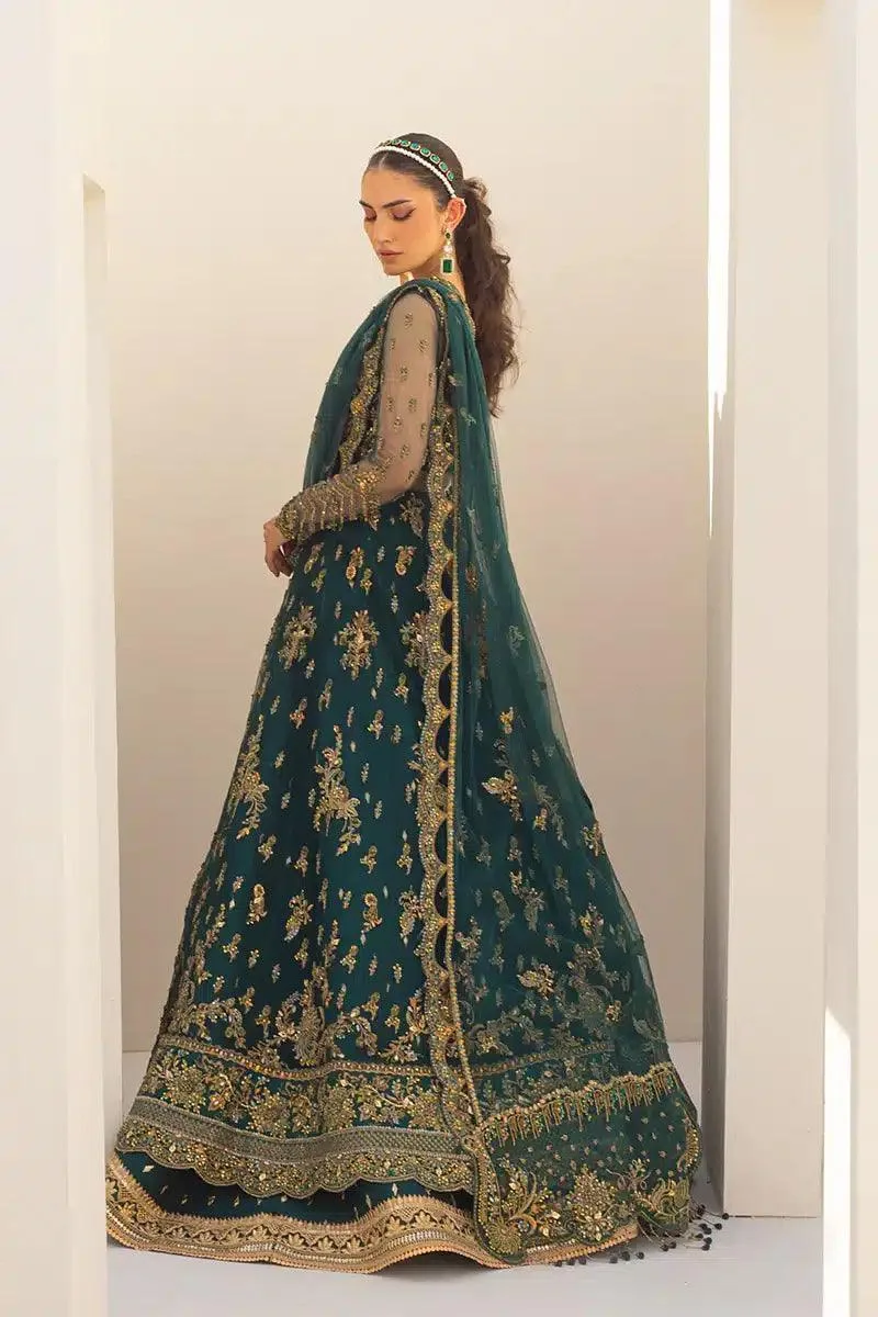 Qalamkar Couture 23 Green Raw Silk – view 4 – Poshaq