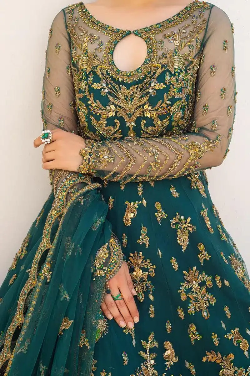 Qalamkar Couture 23 Green Raw Silk – view 5 – Poshaq