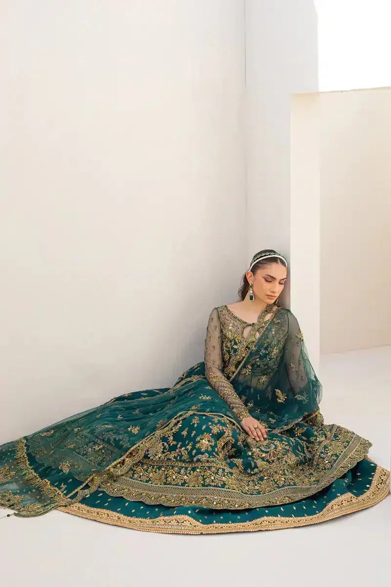Qalamkar Couture 23 Green Raw Silk – view 7 – Poshaq
