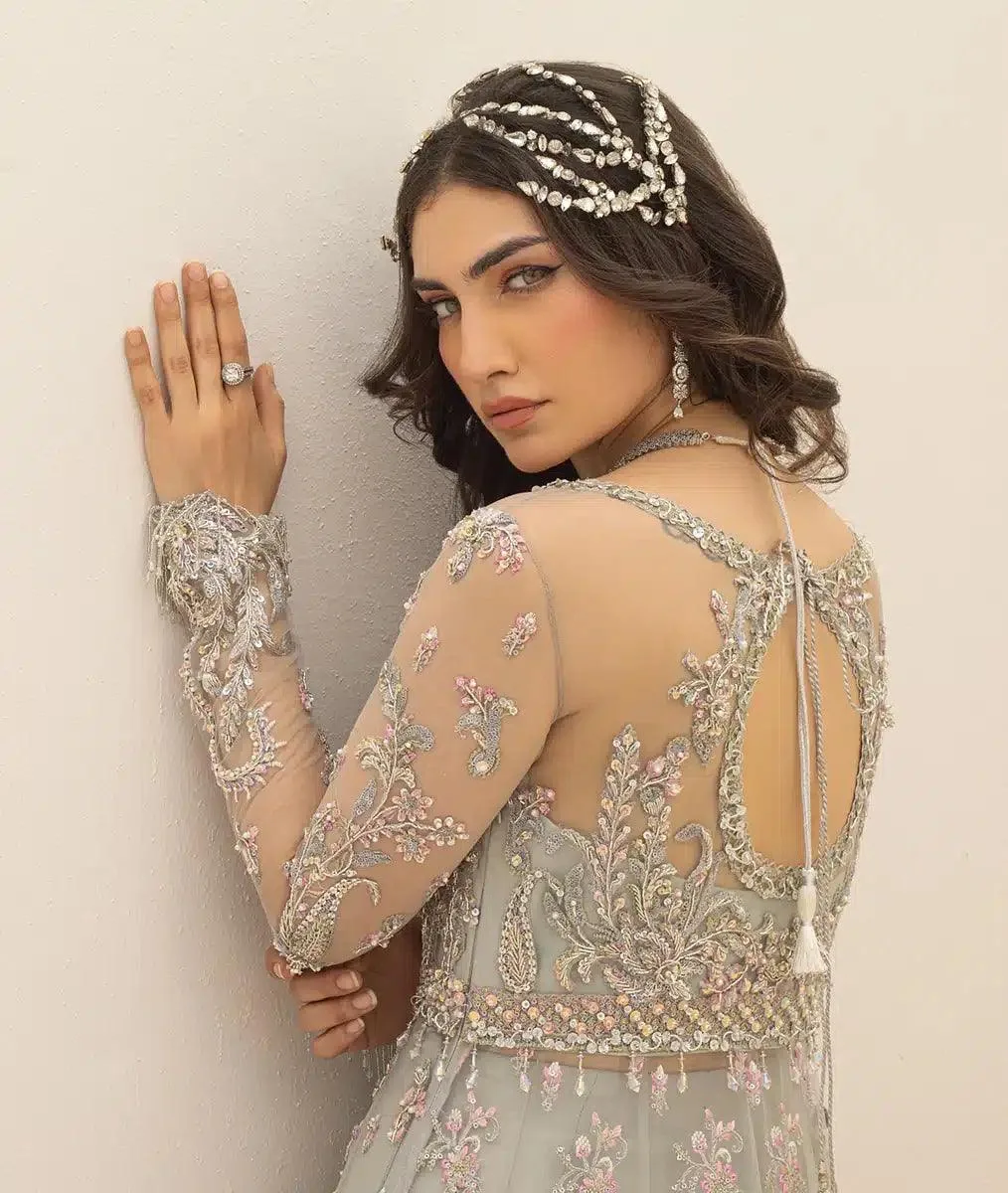 Qalamkar Couture 23 Grey Raw Silk – view 6 – Poshaq