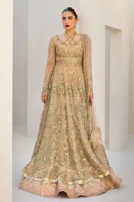 Qalamkar Couture 23 Beige Raw Silk – view 1 – Poshaq