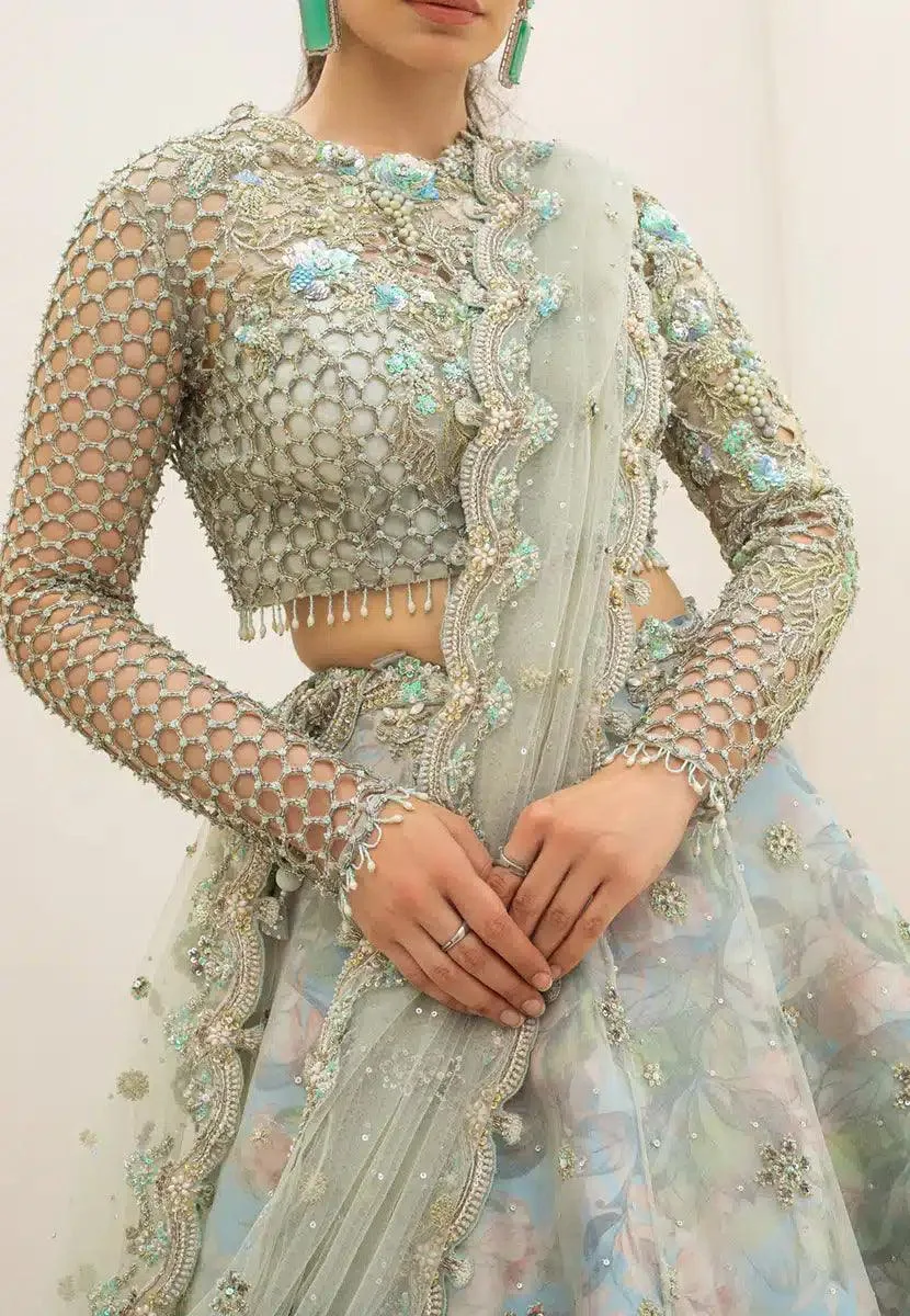 Qalamkar Couture 23 Blue Raw Silk – view 2 – Poshaq