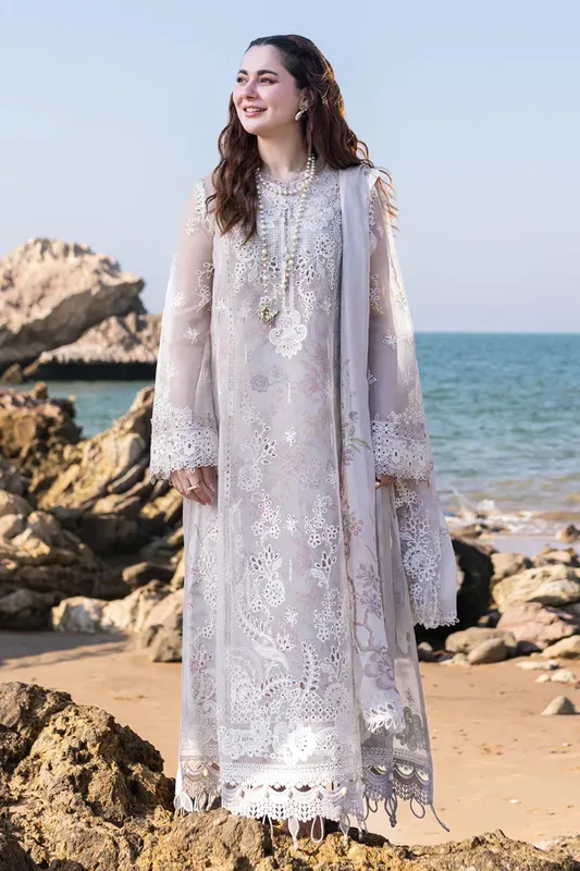 Qalamkar Sahil Kinare Luxury Lawn Grey Chiffon – view 1 – Poshaq