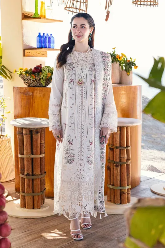 Qalamkar Sahil Kinare Luxury Lawn Off White Jacquard – view 1 – Poshaq