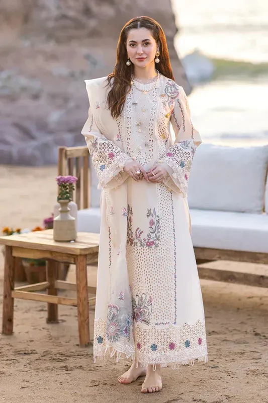 Qalamkar Sahil Kinare Luxury Lawn Cream Lawn – view 1 – Poshaq