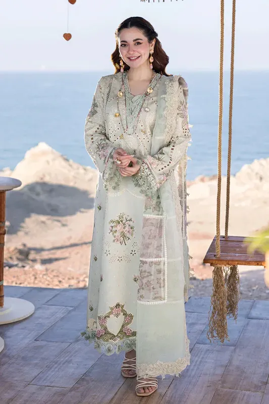 Qalamkar Sahil Kinare Luxury Lawn Green Lawn – view 1 – Poshaq