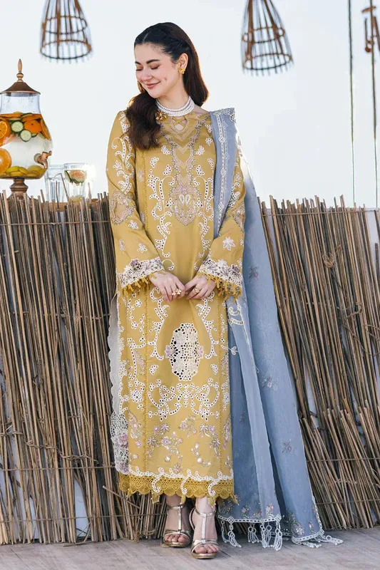 Qalamkar Sahil Kinare Luxury Lawn Mustard Lawn – view 1 – Poshaq