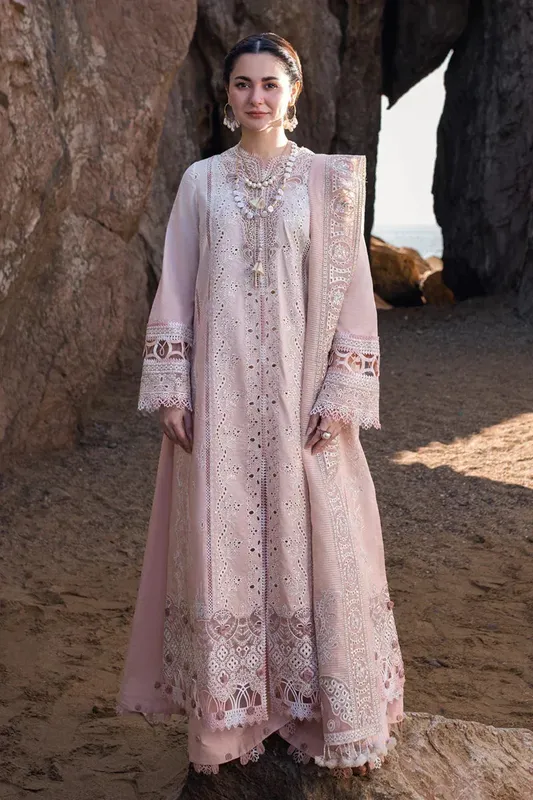 Qalamkar Sahil Kinare Luxury Lawn Pink Jacquard – view 1 – Poshaq