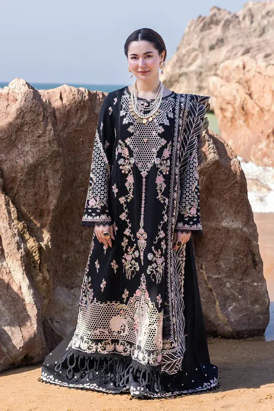 Qalamkar Sahil Kinare Luxury Lawn Black Jacquard – view 1 – Poshaq