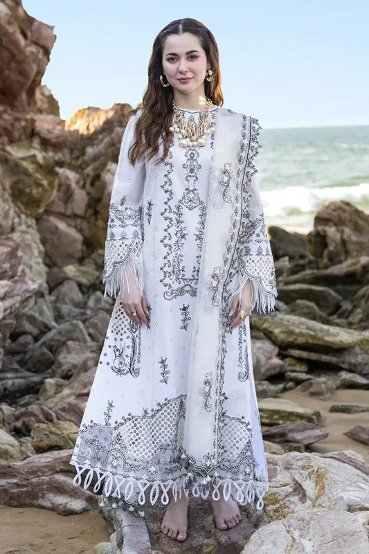 Qalamkar Sahil Kinare Luxury Lawn White Lawn – view 1 – Poshaq
