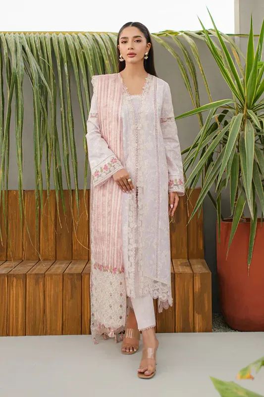 Qalamkar Q Line Lawn Collection Pink Jacquard – view 1 – Poshaq