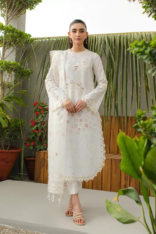 Qalamkar Q Line Lawn Collection White Lawn – view 1 – Poshaq