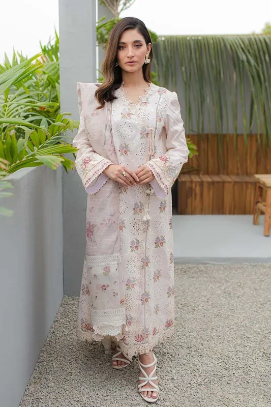 Qalamkar Q Line Lawn Collection Ivory Jacquard – view 1 – Poshaq