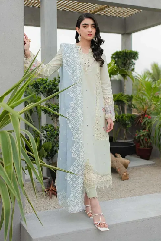 Qalamkar Q Line Lawn Collection Green Chiffon – view 1 – Poshaq