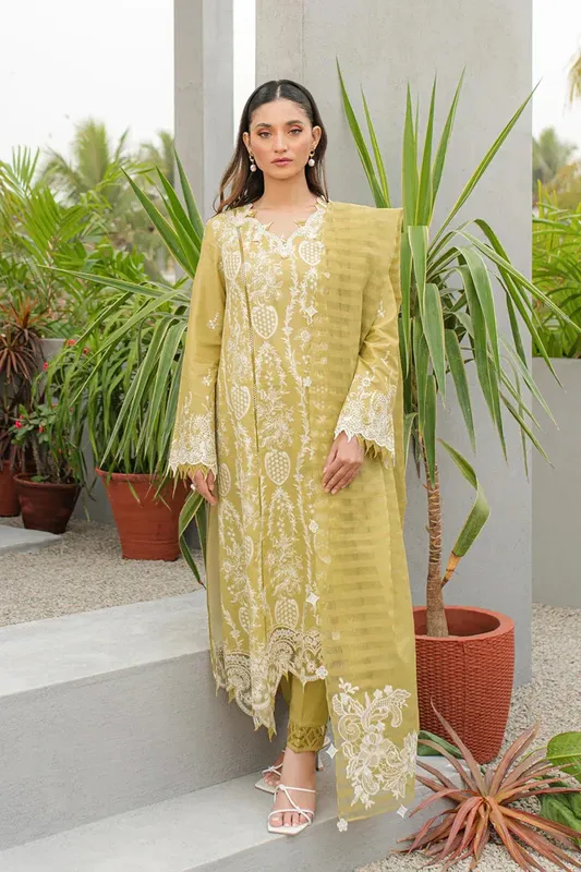 Qalamkar Q Line Lawn Collection Green Jacquard – view 1 – Poshaq