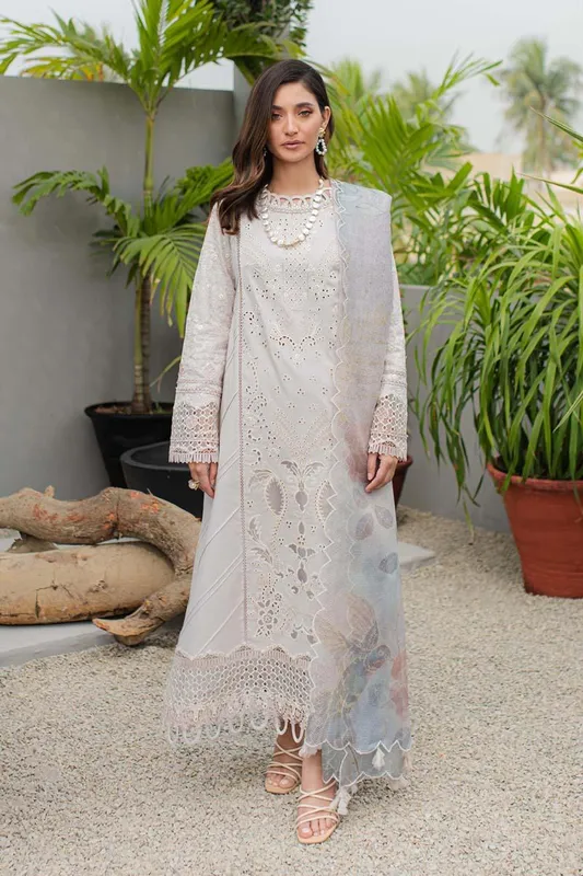 Qalamkar Q Line Lawn Collection Ivory Lawn – view 1 – Poshaq