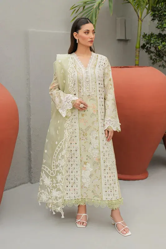 Qalamkar Q Line Lawn Collection Green Lawn – view 1 – Poshaq