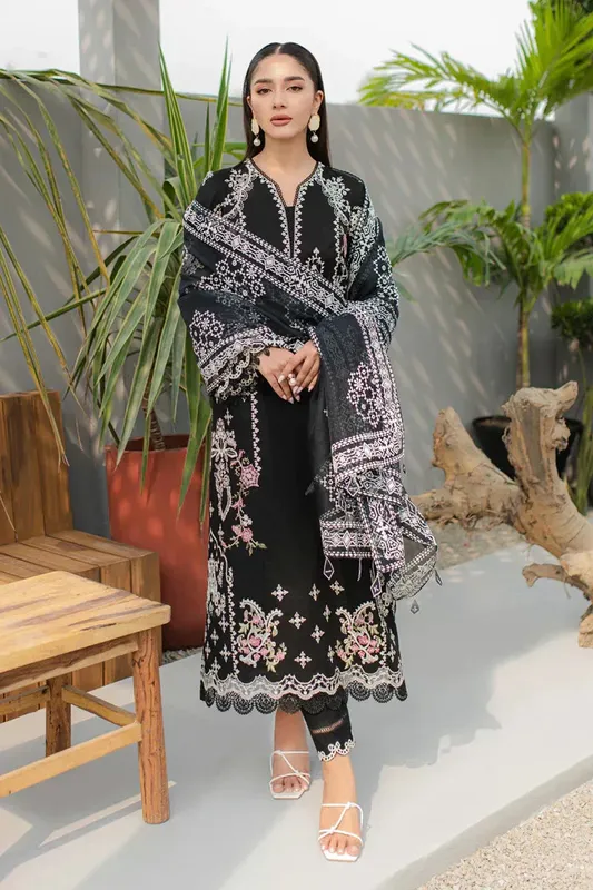 Qalamkar Q Line Lawn Collection Black Lawn – view 1 – Poshaq