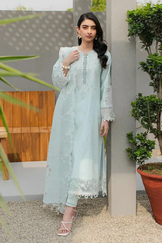 Qalamkar Q Line Lawn Collection Sky Blue Lawn – view 1 – Poshaq