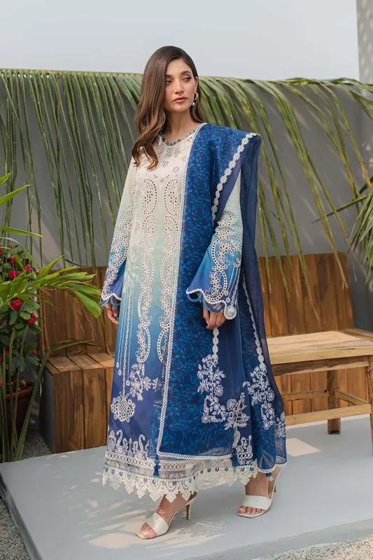 Qalamkar Q Line Lawn Collection Blue Chiffon – view 1 – Poshaq