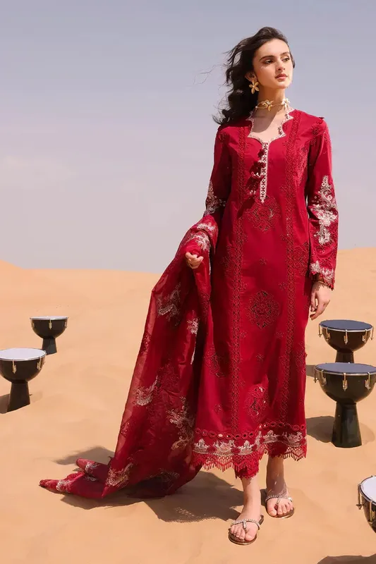 Qalamkar Chikankari Eid Edit 24 Red Lawn – view 1 – Poshaq