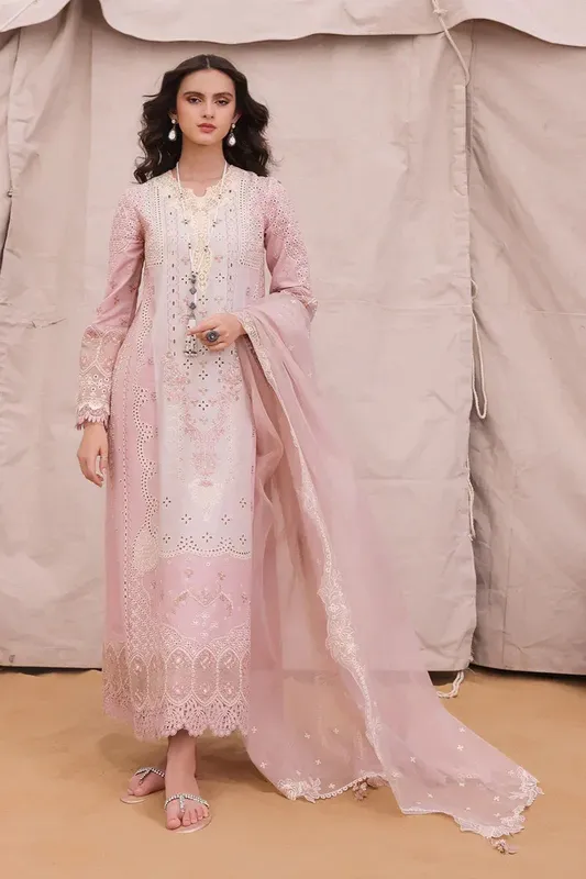 Qalamkar Chikankari Eid Edit 24 Pink Lawn – view 1 – Poshaq