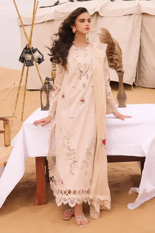 Qalamkar Chikankari Eid Edit 24 Beige Chiffon – view 1 – Poshaq
