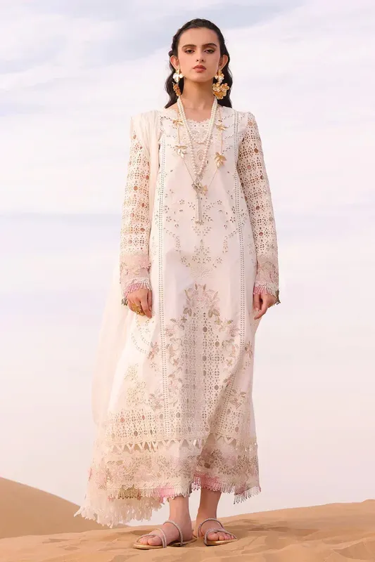 Qalamkar Chikankari Eid Edit 24 White Silk – view 1 – Poshaq