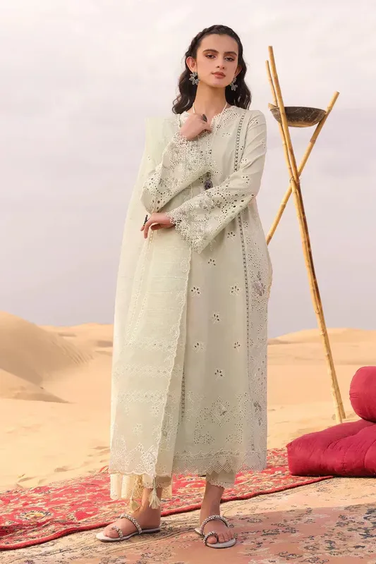 Qalamkar Chikankari Eid Edit 24 Ivory Jacquard – view 1 – Poshaq