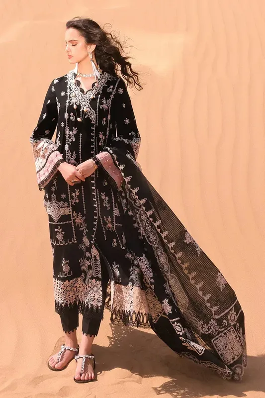 Qalamkar Chikankari Eid Edit 24 Black Jacquard – view 1 – Poshaq