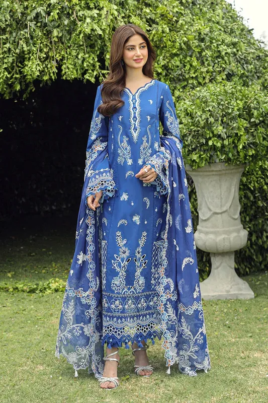 Qalamkar Festive Lawn 2024 Blue Chiffon – view 1 – Poshaq