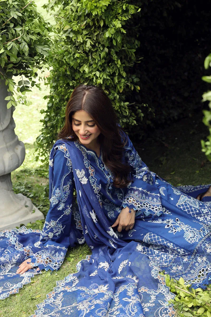Qalamkar Festive Lawn 2024 Blue Chiffon – view 4 – Poshaq